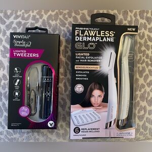 Vivitar Lighted Tweezers and Finishing Touch Dermaplane Exfoliator Set